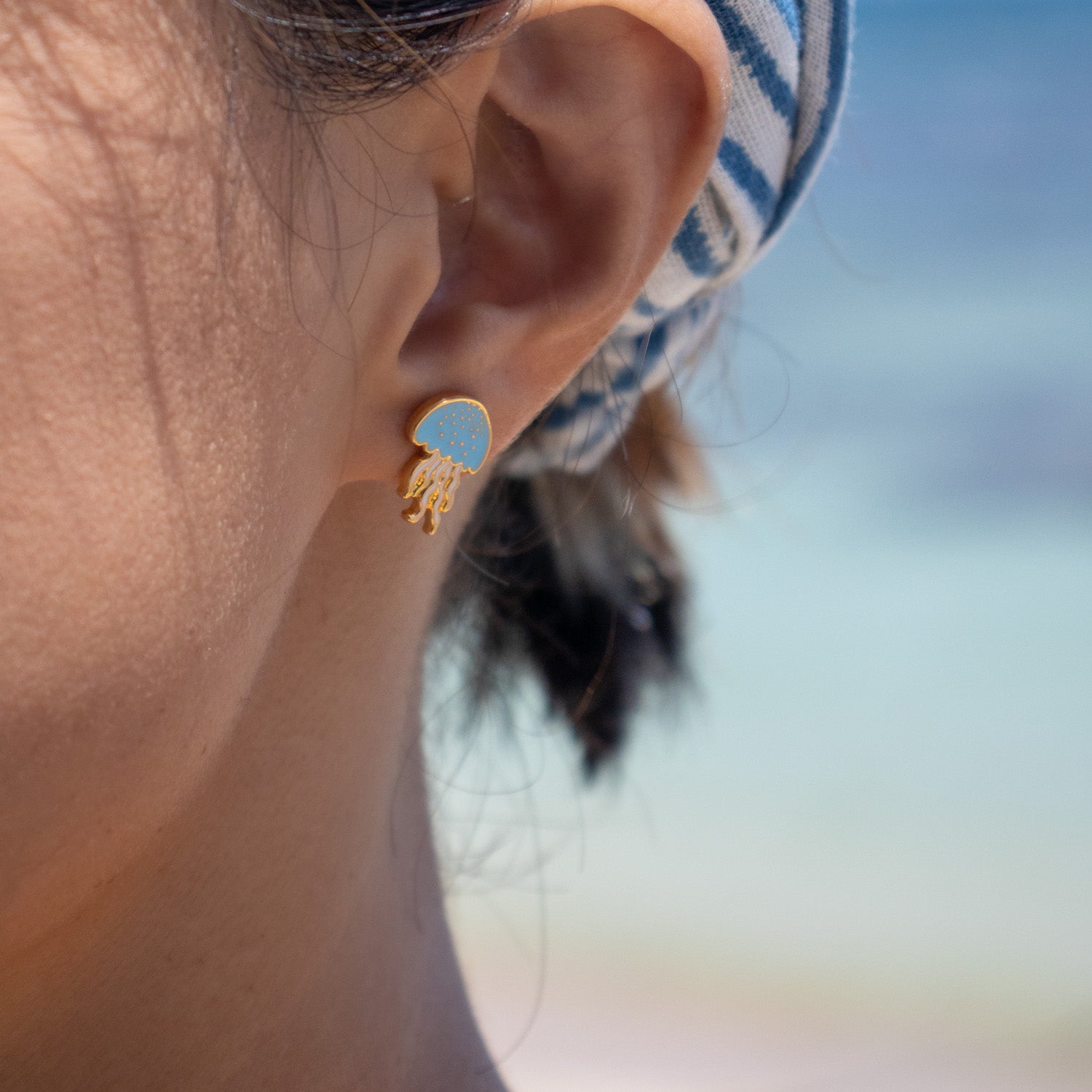 Blue Jelly Fish Enamel Earrings/ Bracelet/ Necklace