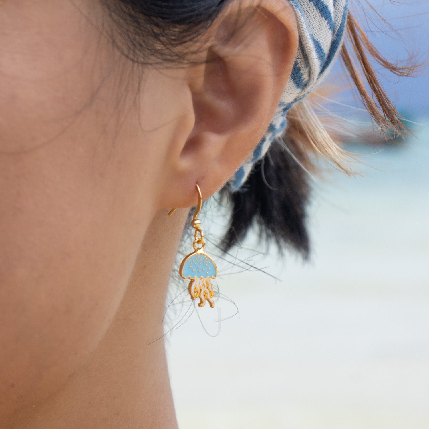 Blue Jelly Fish Enamel Earrings/ Bracelet/ Necklace